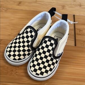 Vans Kids Black and Cream Checkerboard Slip-On Sneakers